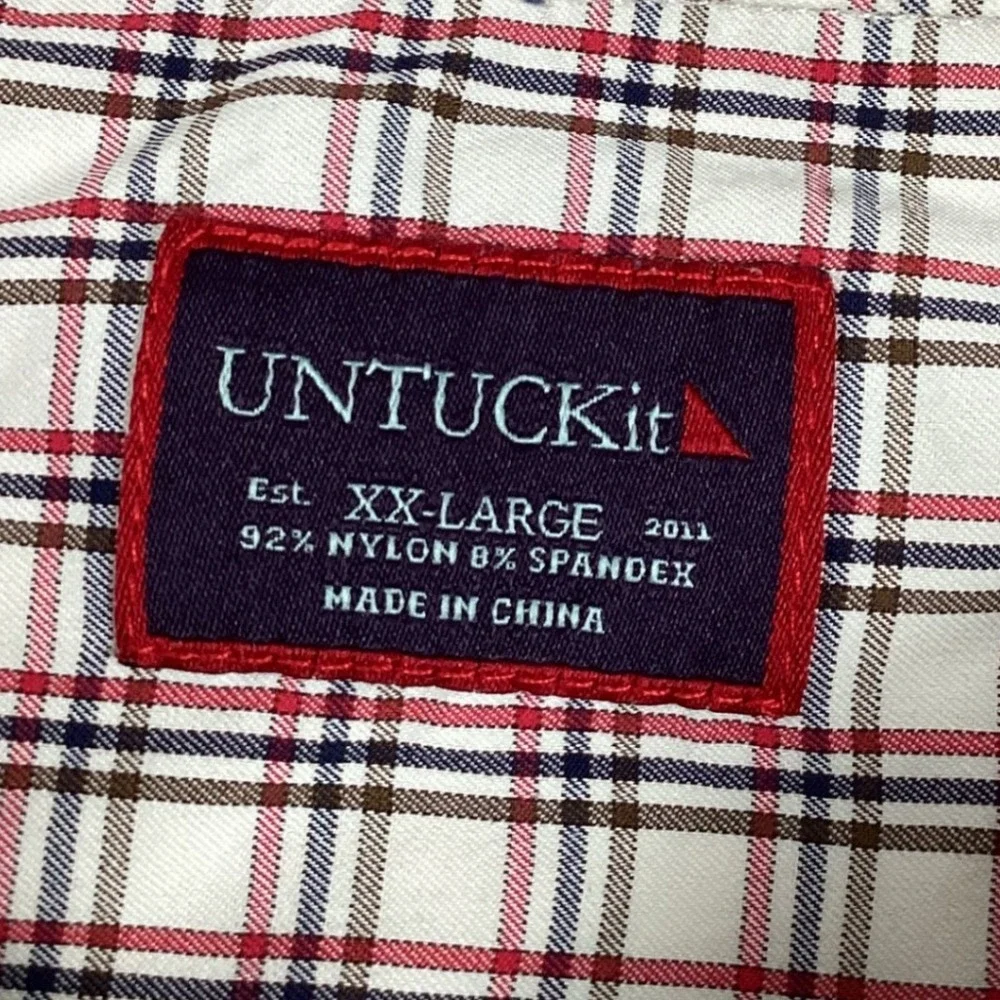 UNTUCKit Men's 2XLPlaid Button Down Long Sleeve Shirt Rosedale Red Nylon Spandex